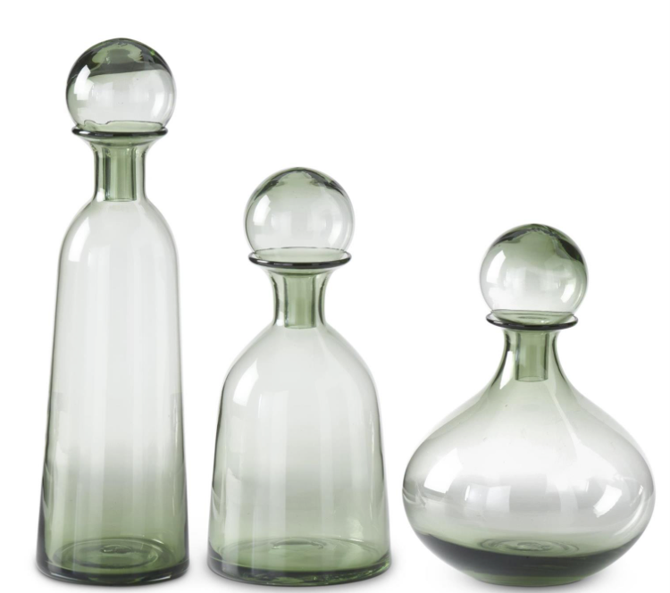 Set of 3 Green Vases w/ Stopper