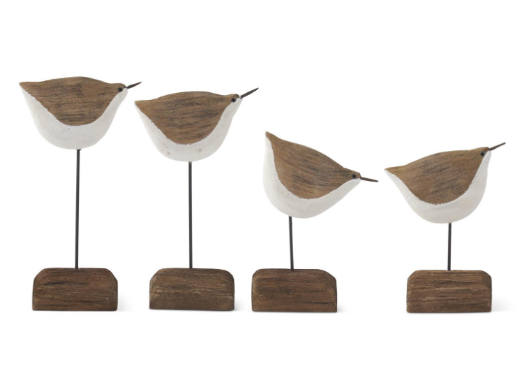 Set of 4 White &amp; Neutral Wood Seagull Spindles on Driftwood Bases