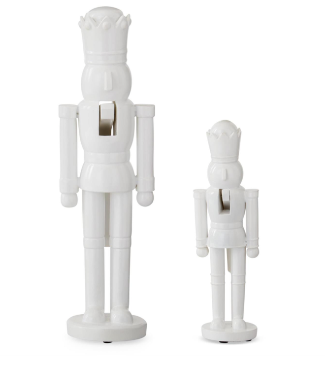 Set of 2 White Resin Nutcracker Soldier Statues - 2 sizes