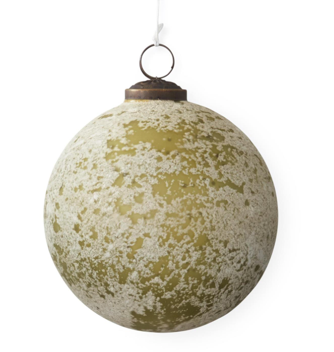 5 Inch White Speckled Light Green Glass Ornament