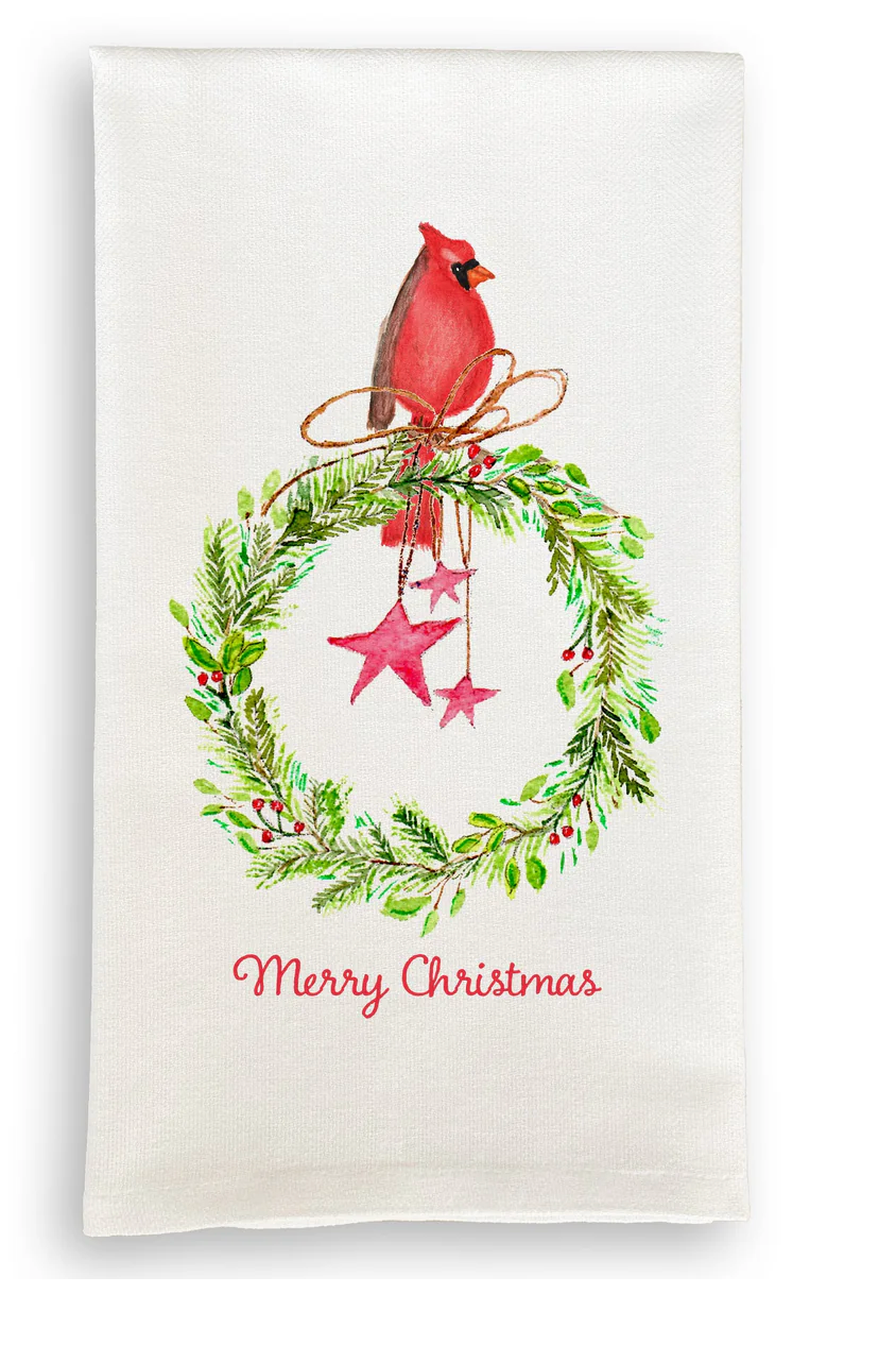 Cardinal Sitting On Wreath with Stars