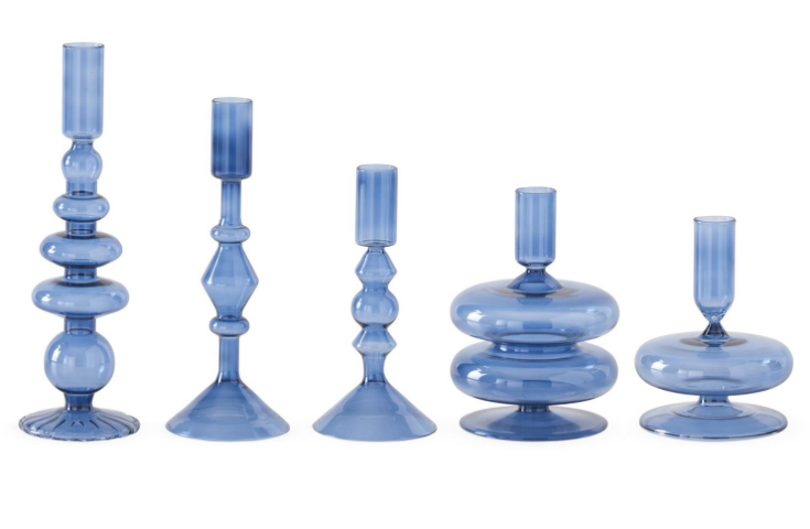 Handmade Blue Glass Modern Taper Candleholders (5 assorted sizes)
