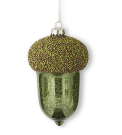 6.5 Inch green Mercury Glass Acorn Ornament w/Glittered Beaded Top