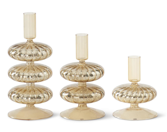 Gold Mercury Glass Taper Candleholders