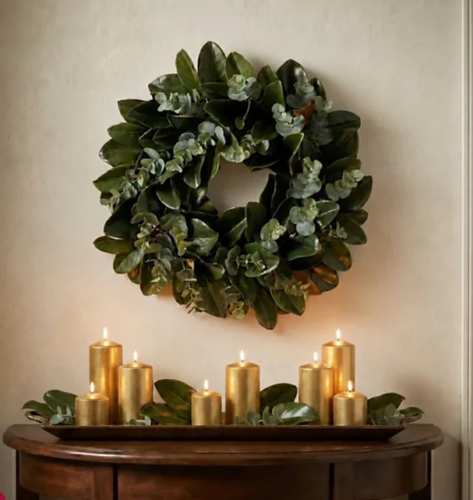 26" Dia Magnolia Leaf Wreath - Green
