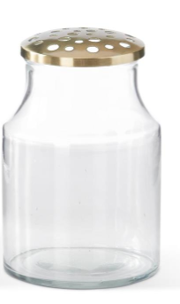 Gold Floral Frog Top Clear Glass Vase