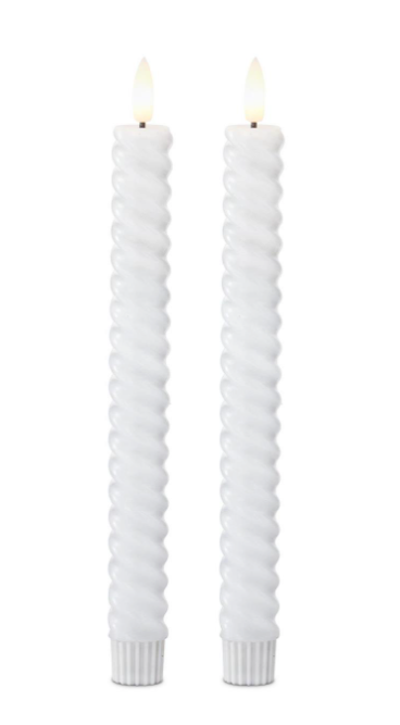 Set of 2 9.75 Inch White Spiral LED Taper Candles