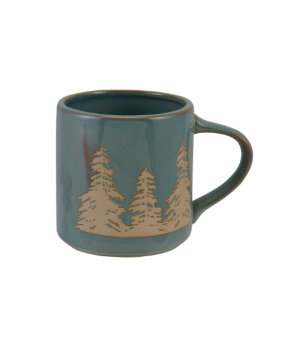 16 oz. Stoneware Mug with Wax Relief Trees, Blue (Each One Will Vary)