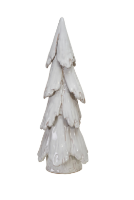 Handmade Stoneware Tree, Reactive Glaze White-15"H