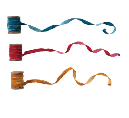 5 yard 2/4"W Velvet Ribbon with Metallic Gold Edges on Wood Spool, 3 colors