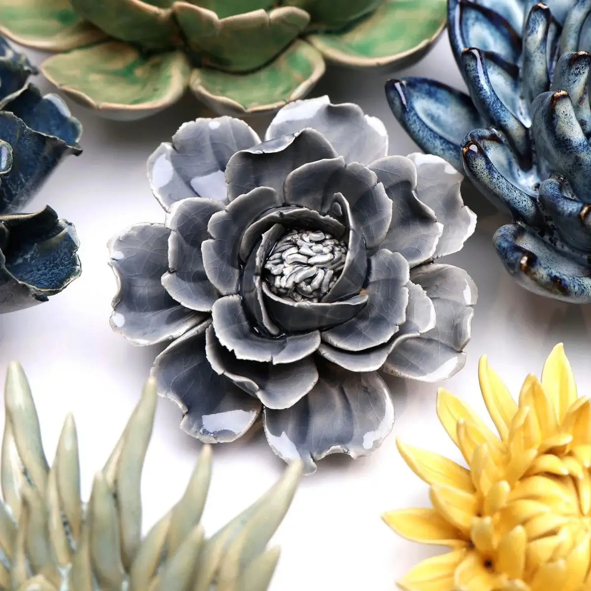 Ceramic Flower Tabletop Or Wall Art Rose Grey Gift Boxes