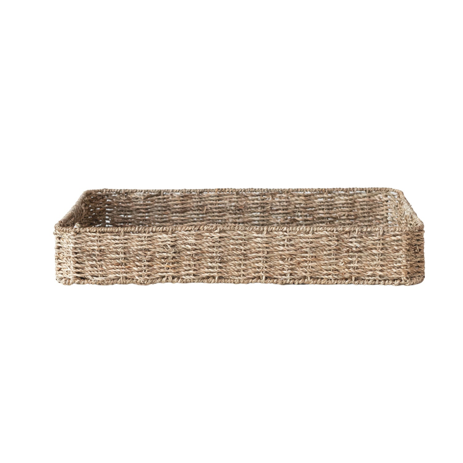 Decorative Hand-Woven Seagrass Tray w/ Handles, Natural