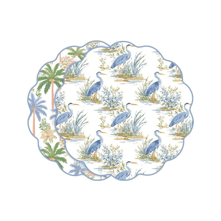 VIDA Heron and Palm Trees Reversible Placemats Set of 4 (Blue &amp; Green)