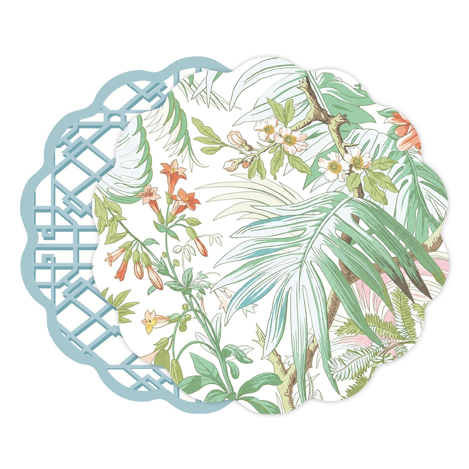 VIDA Tropical and Trellis Reversible Placemats Set of 4 (Green &amp; Blue)