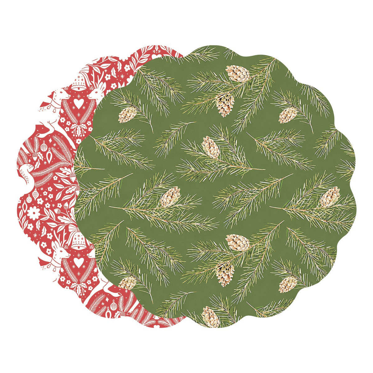 VIDA Pinecones and Deer Reversible Placemats Set of 4 (Green and Red)
