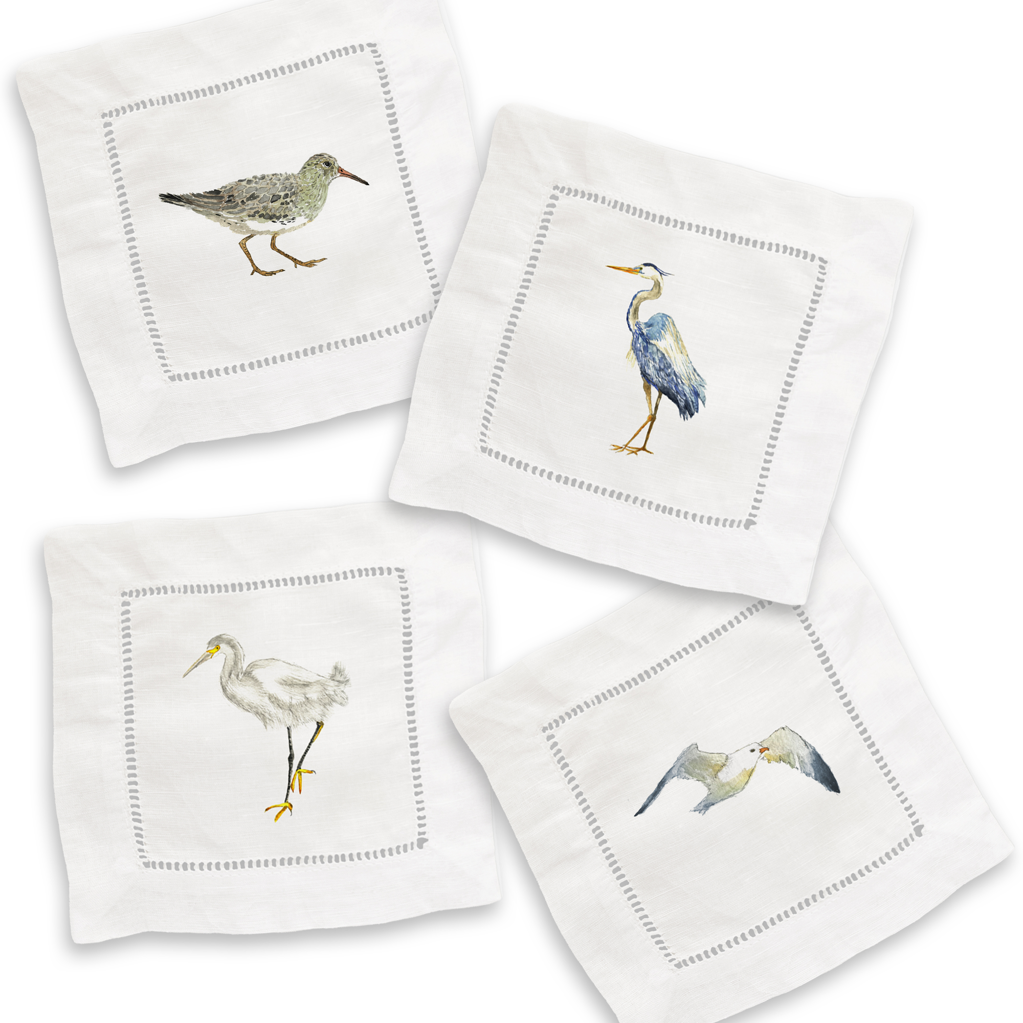Sea Birds Mixed Linen Cocktail Napkin Set