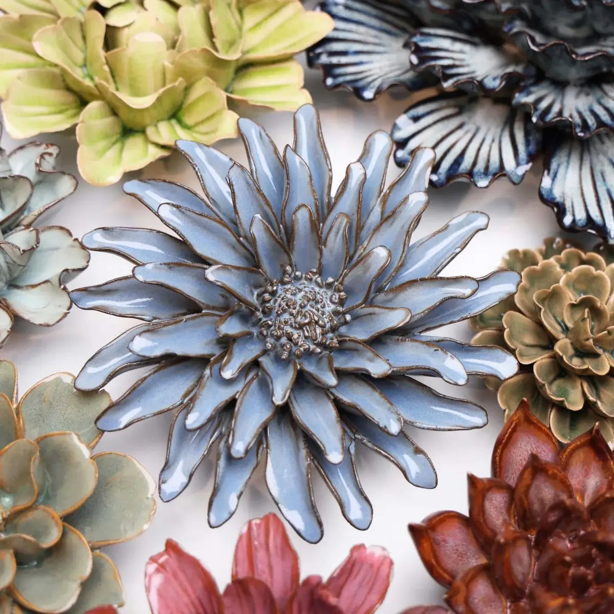 Blue Grey Gerbera Daisy Table Decoration Boho Design
