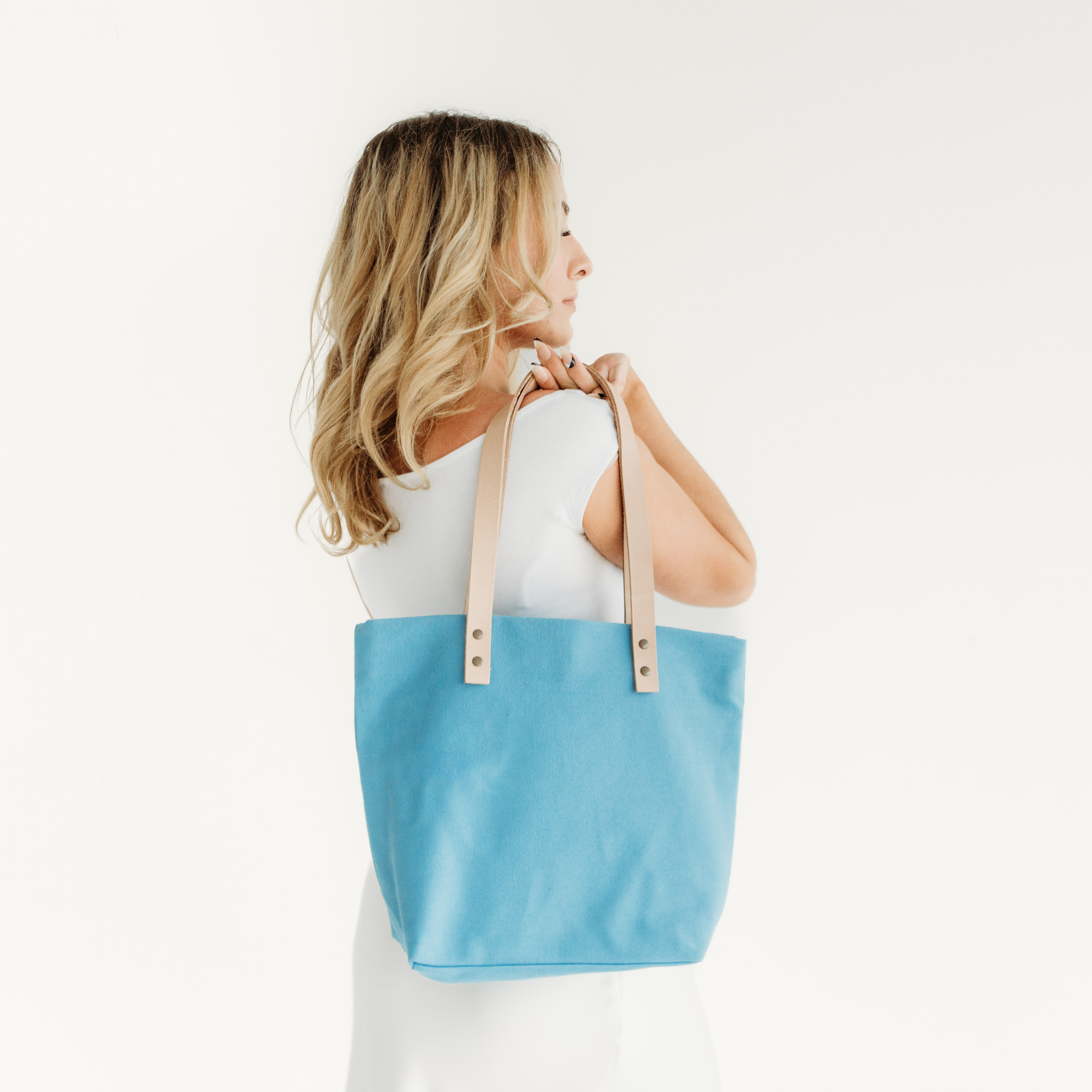 Cape Canvas and Leather Lines Handbag: Sky