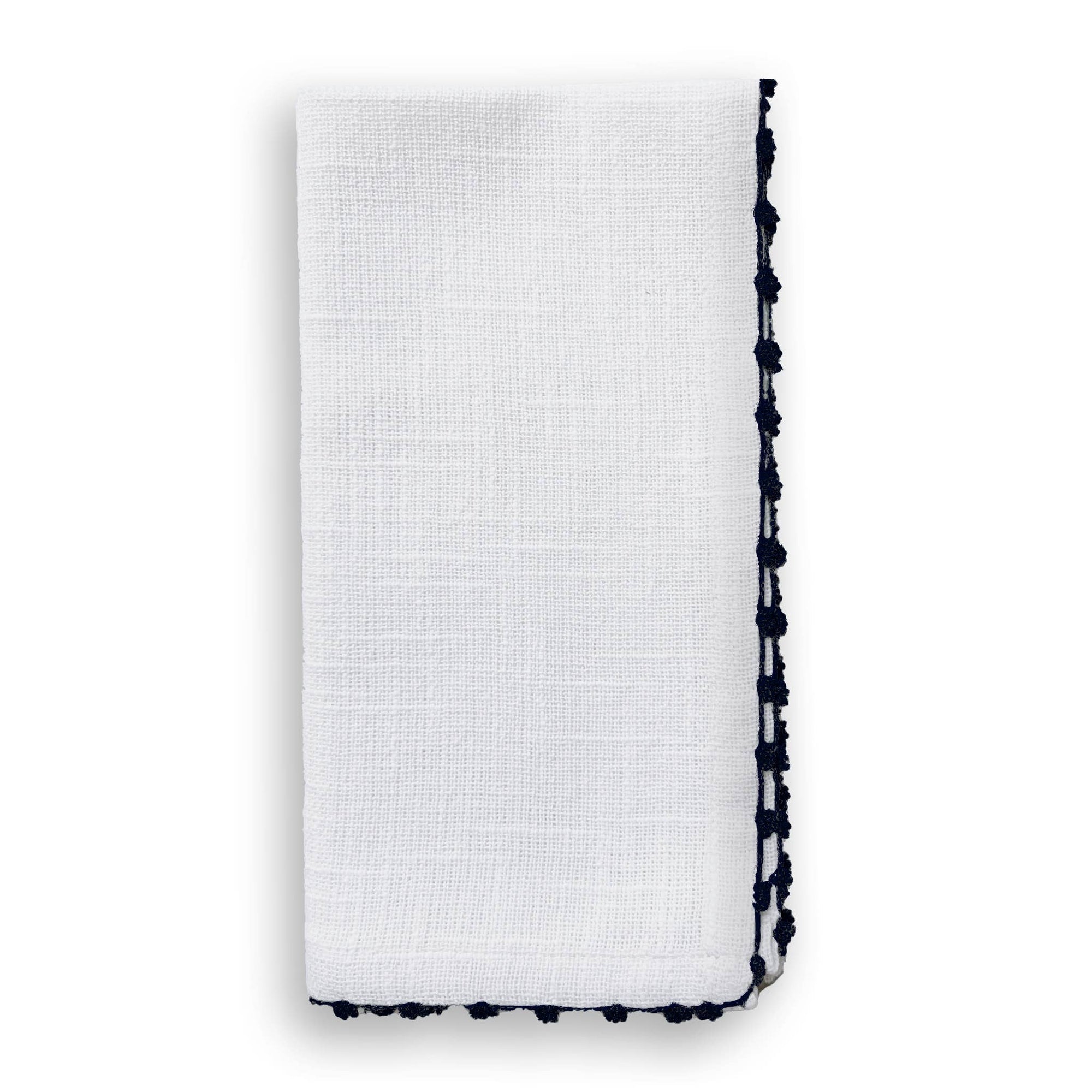 Knotted Edge White Cotton Napkin with Black Trim