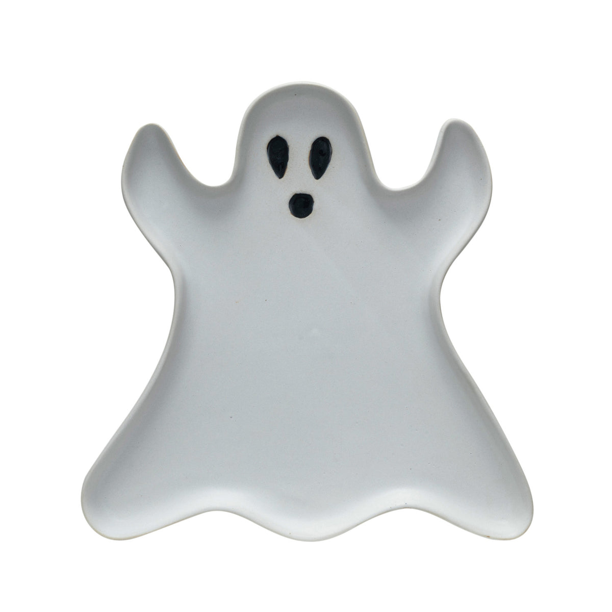 Stoneware Ghost Shaped Plate, Matte White &amp; Black