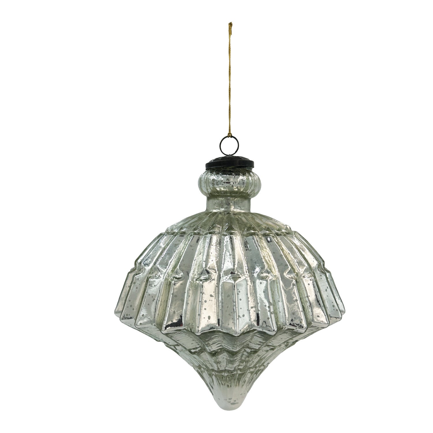 8"H Mercury Glass Pleated Ornament, Antique Silver Finish